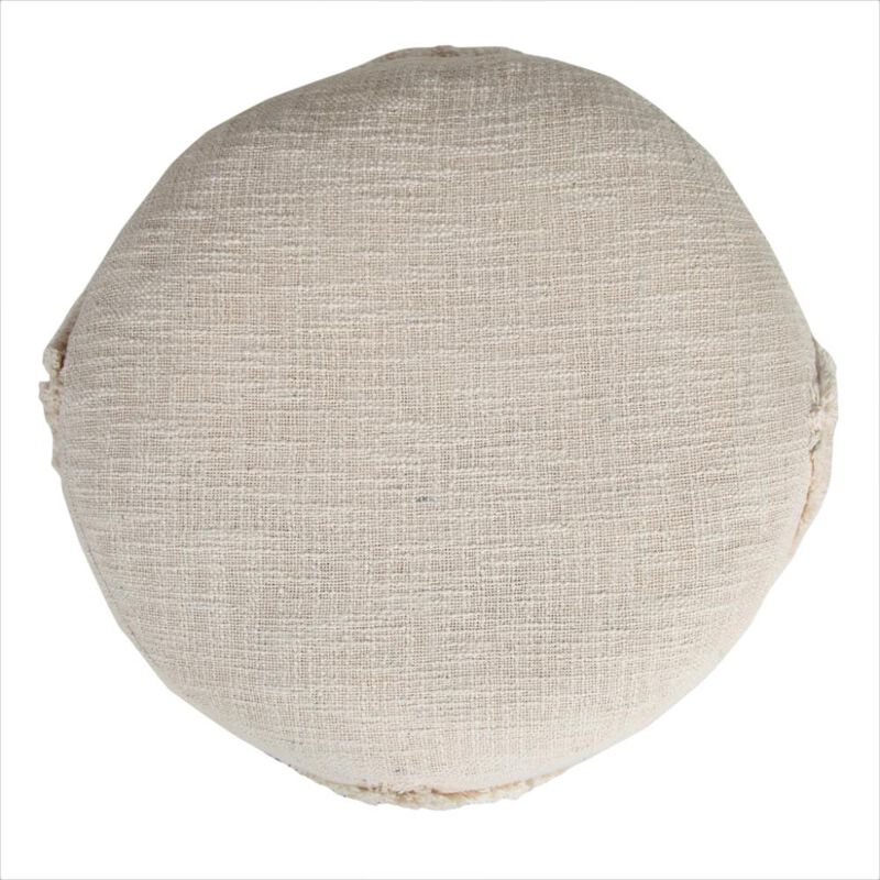 Hivvago 18 Inch Cream Cotton Cylinder Geometric Pouf Ottoman