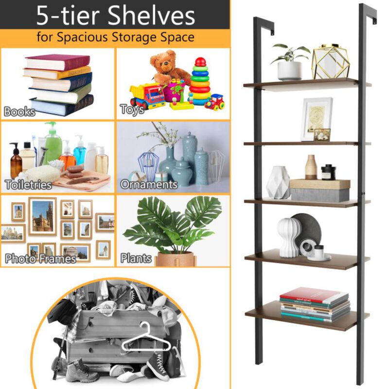 Hivvago 5-Tier Wood Look Ladder Shelf with Metal Frame for Home