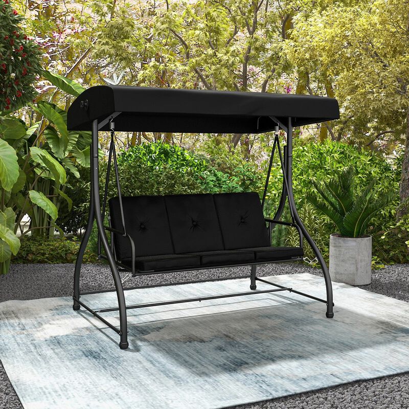 Mondawe 3 Seat Outdoor Converting Glider Porch Swing with Adjustable Canopy