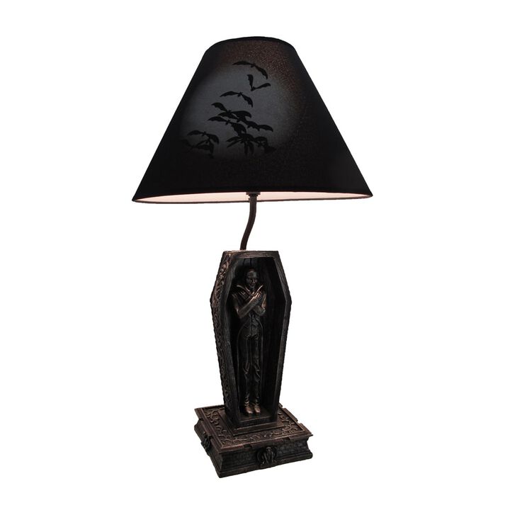 Dark Dawning Vampire In The Coffin Black Table Lamp And Fabric Shade