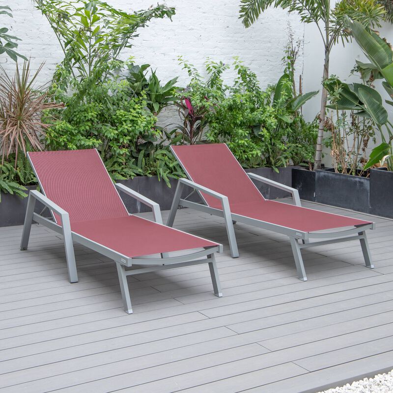 LeisureMod Marlin Poolside Outdoor Patio Lawn and Garden Modern Powder Coated Aluminum Frame Suntan Sling Chaise Lounge Chair with Armrests, Set of 2 image number 1