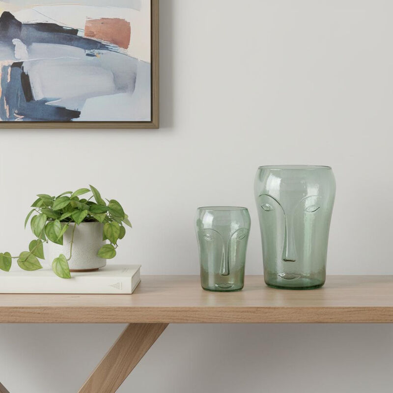 HomeRoots Set of Two Light Green Glass Modern Abstract Faces Table Vases image number 1