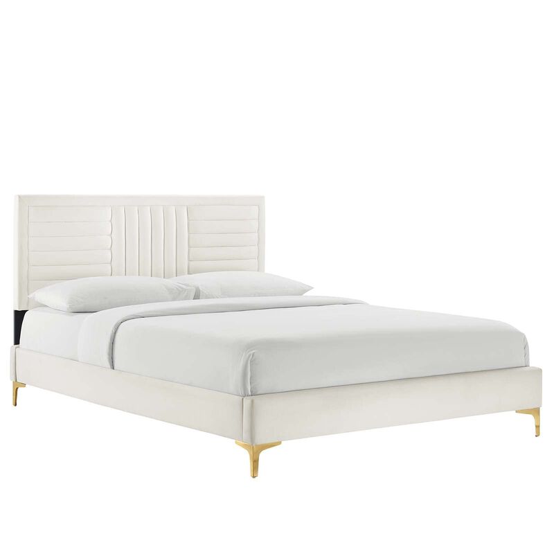Modway Sofia Channel Tufted Performance Velvet King Platform Bed in White image number 0