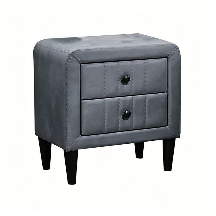 20" Assembled Velvet Nightstand 2-Drawer Gray Tapered Legs