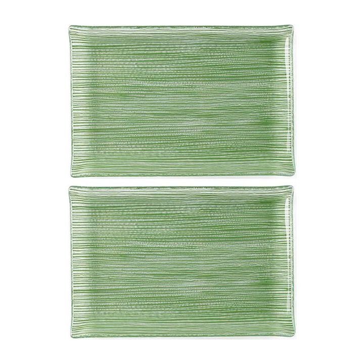 Turgla Fusion Glass 8.5" x 5.75" Rectangular Green Glass Plate (Set of 2)