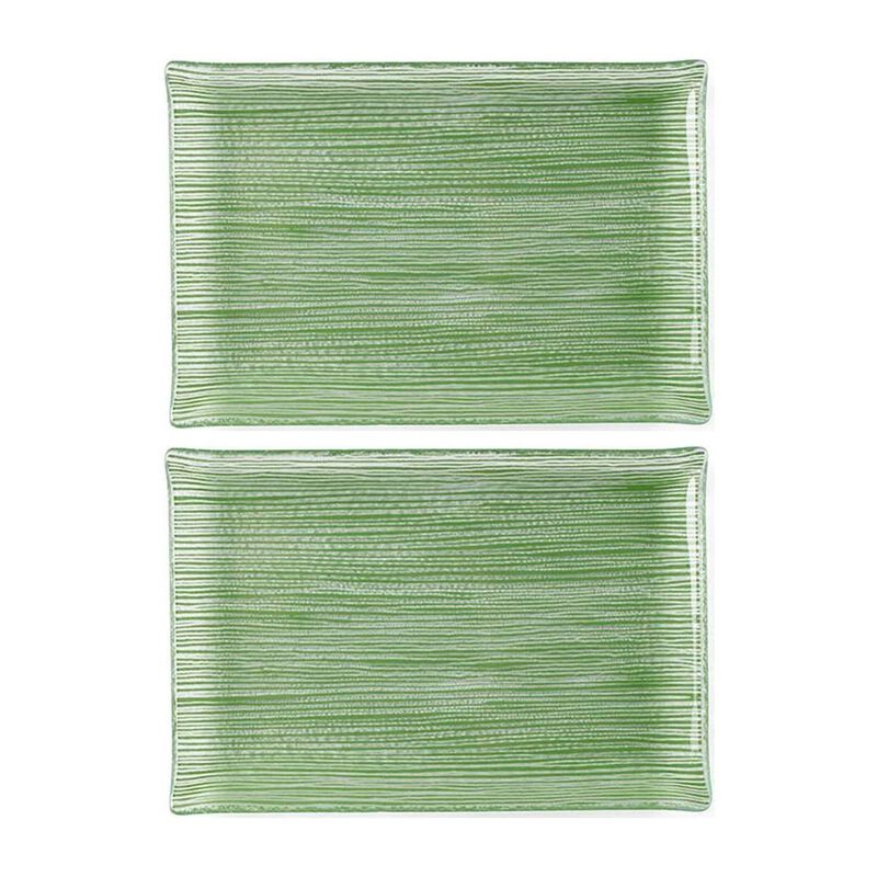 Turgla Fusion Glass 8.5" x 5.75" Rectangular Green Glass Plate (Set of 2) image number 0