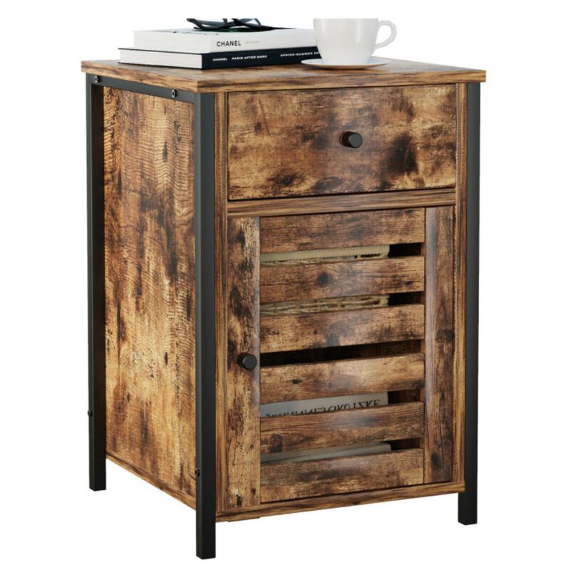 Hivago Industrial Nightstand with Drawer and Adjustable Shelf
