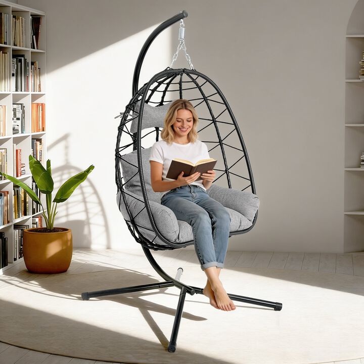 Hivvago Wicker Hanging Egg Chair with Stand
