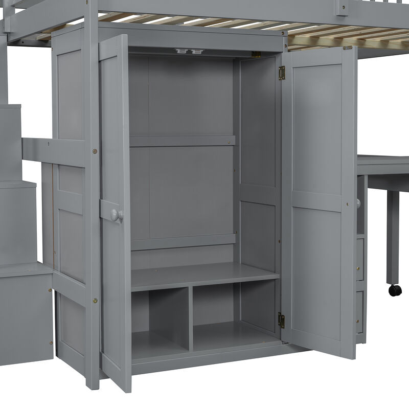 Merax Loft Bed with Desk and Wardrobe