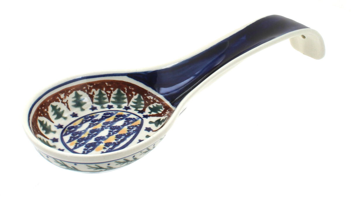Blue Rose Polish Pottery Mosaic Flower Large Spoon Rest