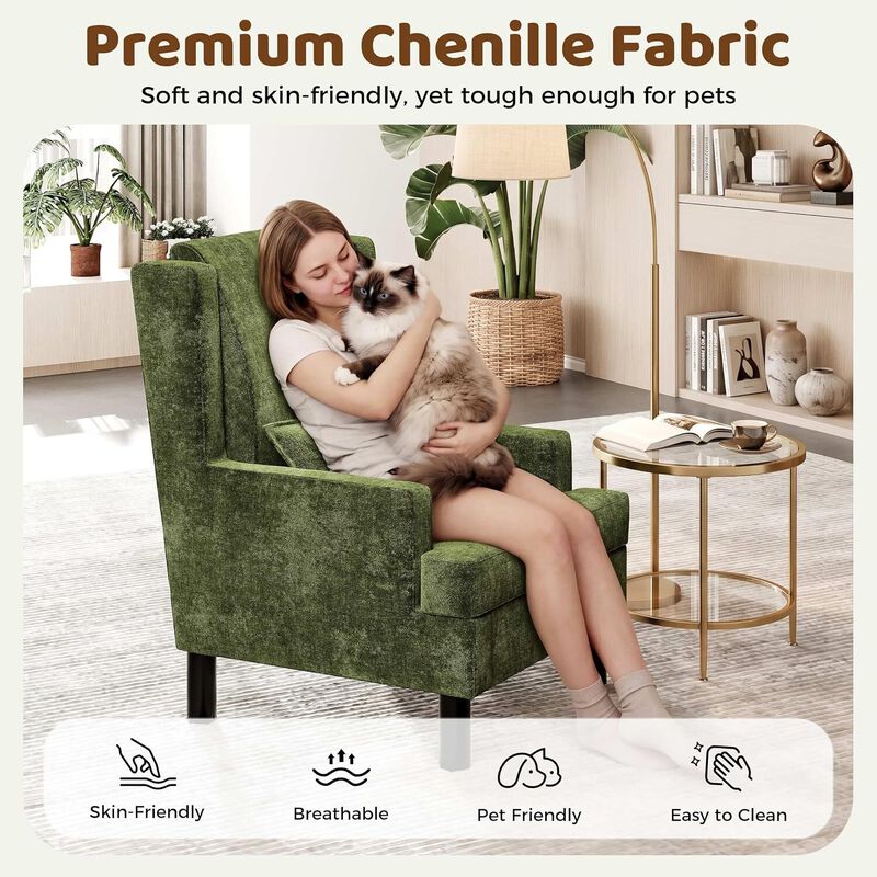 2 Pcs Upholstered Wingback Accent Chair, Modern Reading Armchair for Living Room, Bedroom, Green image number 5