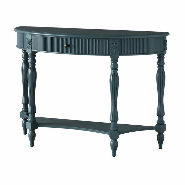 GOODSILO Solid Wood Half Moon Console Table with Drawer and Open Shelf, Fluted Vintage Curved Entryway Table for Narrow Hallway Living Room Foyer