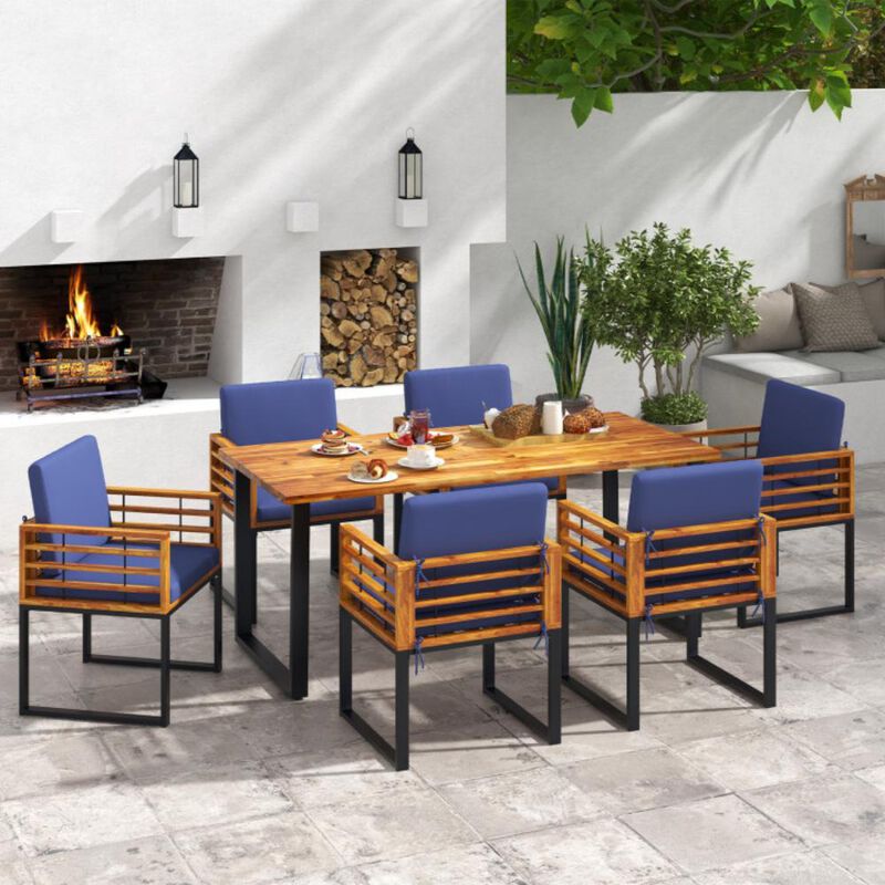 Hivvago 7 Pieces Patio Acacia Wood Dining Chair and Table Set for Backyard and Poolside