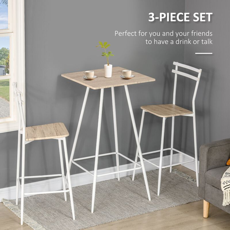 3-Piece Dining Table and Chairs Set with Footrest, White