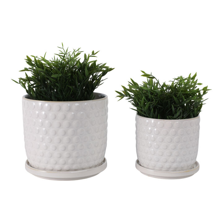 S/2 6/8" Bubble Planter W/ Saucer, White