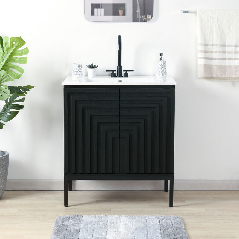 Rowan 24 in. W x 18 in. D x 33 in. H Geometric Modern Transitional 2-Shelf Bath Vanity Cabinet Only (Sink Basin Not Included)