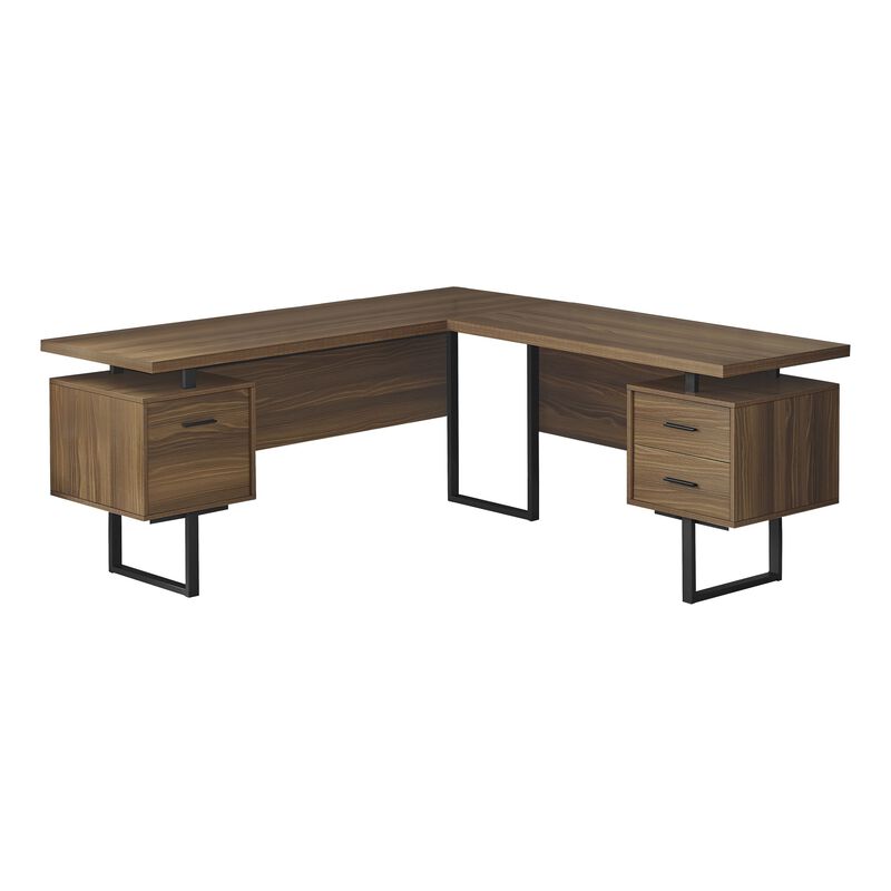 Monarch Specialties Computer Desk, Home Office, Corner, Left, Right Set-Up, Storage Drawers, 70"L, L Shape, Work, Laptop, Metal, Laminate, Walnut, Black, Contemporary, Modern