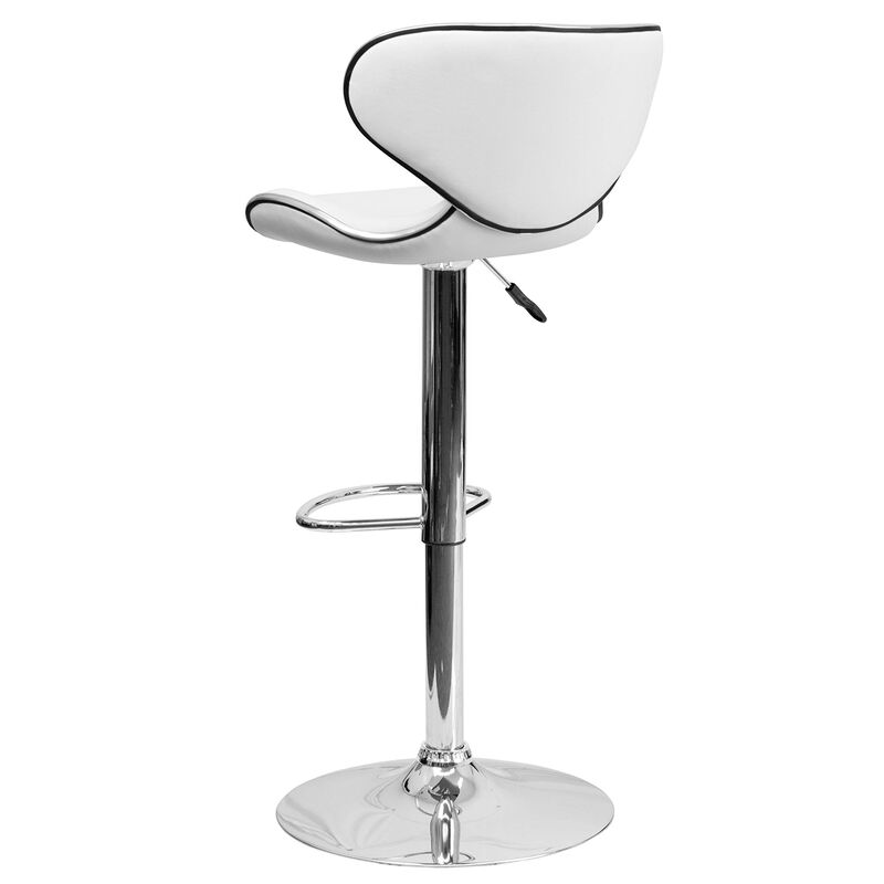 Flash Furniture Devin Contemporary Cozy Mid-Back White Vinyl Adjustable Height Barstool with Chrome Base