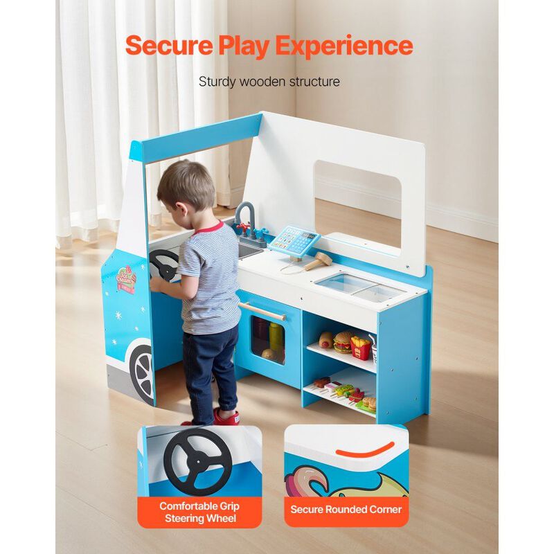 Kids Wooden Ice Cream Cart Playset, 20+ PCS Pretend Play Truck with Accessories image number 4