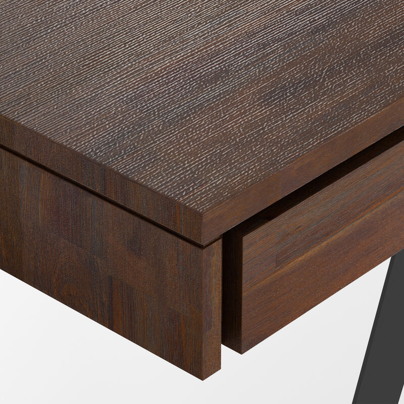 Lowry SOLID ACACIA WOOD Modern Industrial 72 inch Wide Large Desk in Distressed Charcoal Brown image number 5