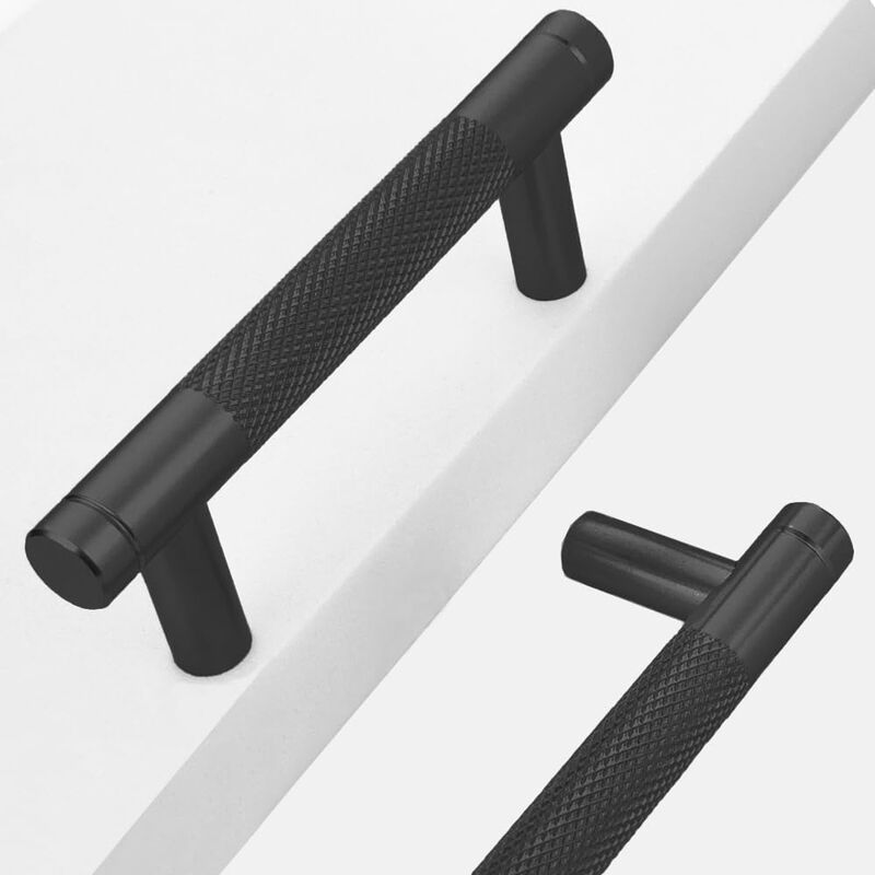 Westablize 2 Pack 3 Inch 76 mm Bar Cabinet Pulls Black Knurled Handles for Matte Black Drawer Pulls Cupboard Aluminum Handles Ca