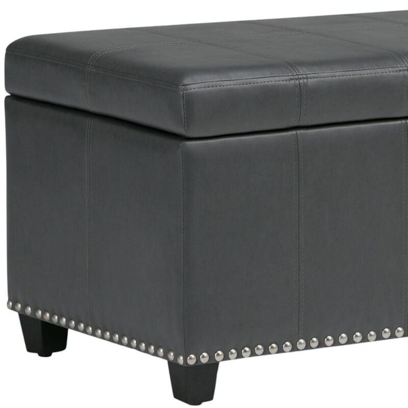 HomeRoots 33" Brown and Espresso Faux Leather and Solid Wood Upholstered Storage Bench With Flip Top image number 3
