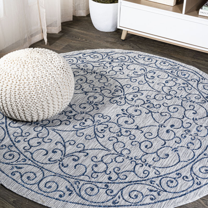 Charleston Vintage Filigree Textured Weave Round Indoor/Outdoor Area Rug