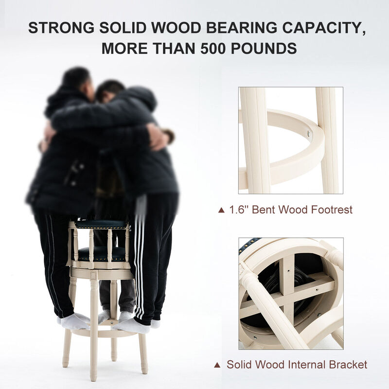 Clihome Solid Wood 360 Degree Swivel Bar Stools Seat Height 29.5" Leather Wooden Bar Stools image number 4