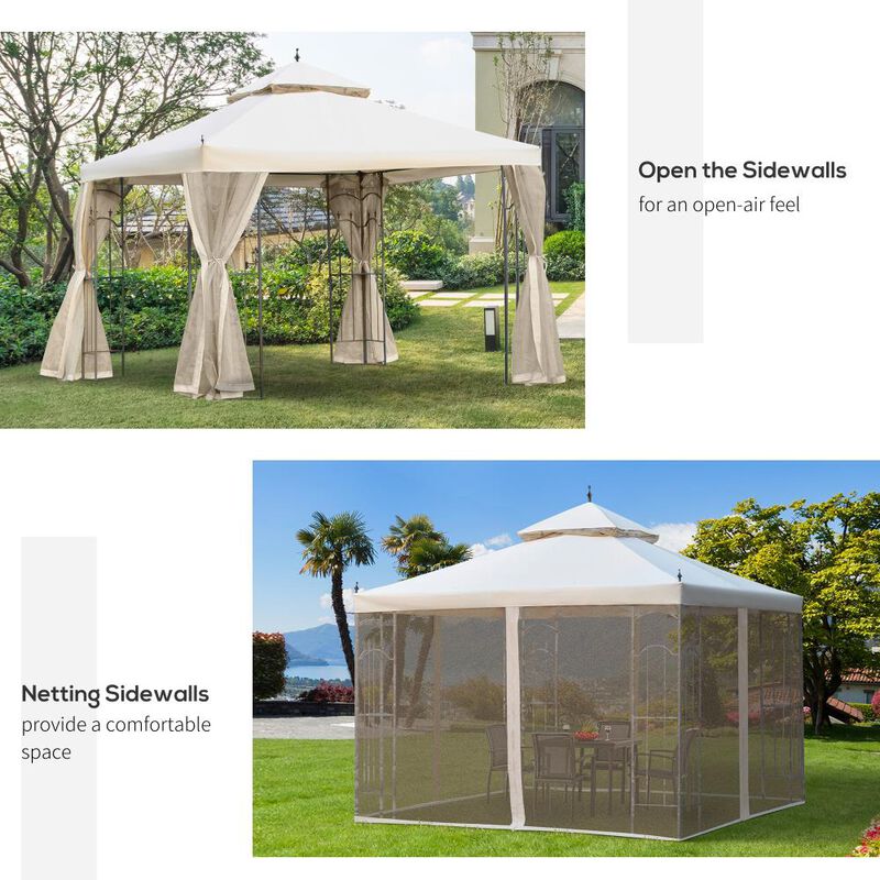 Hivvago 10x10 Patio Gazebo with Double Roof & Netting image number 4