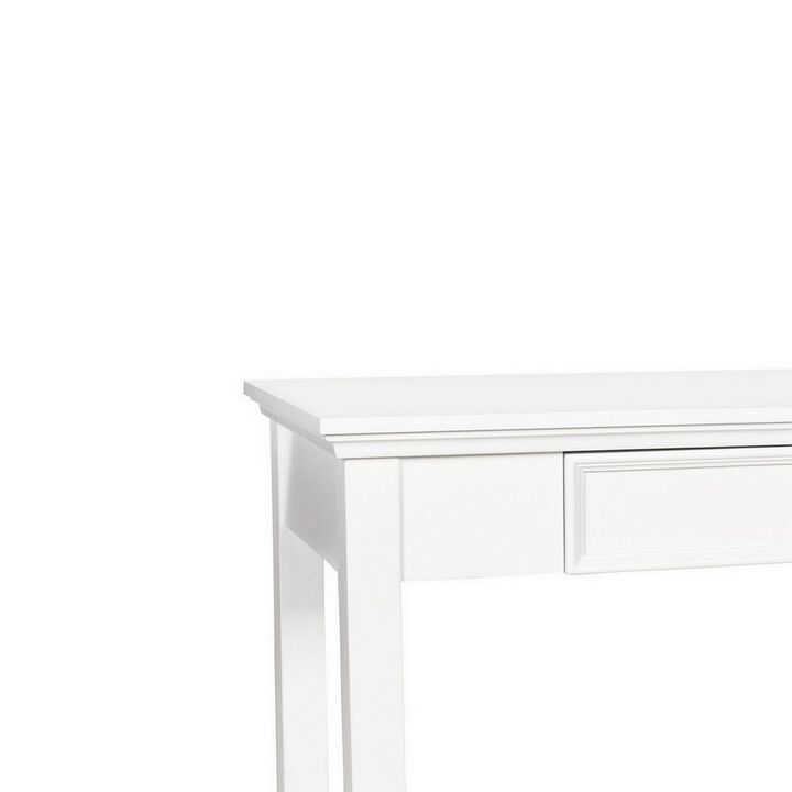Single Drawer Wooden Desk with Metal Ring Pull and Tapered Legs, White-Benzara