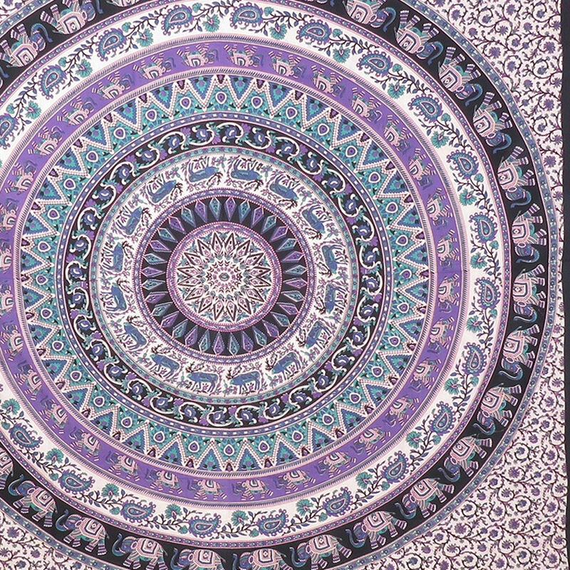 HomeRoots 92" X 84" Purple Black And White Mandala Cotton Hanging Tapestry image number 2