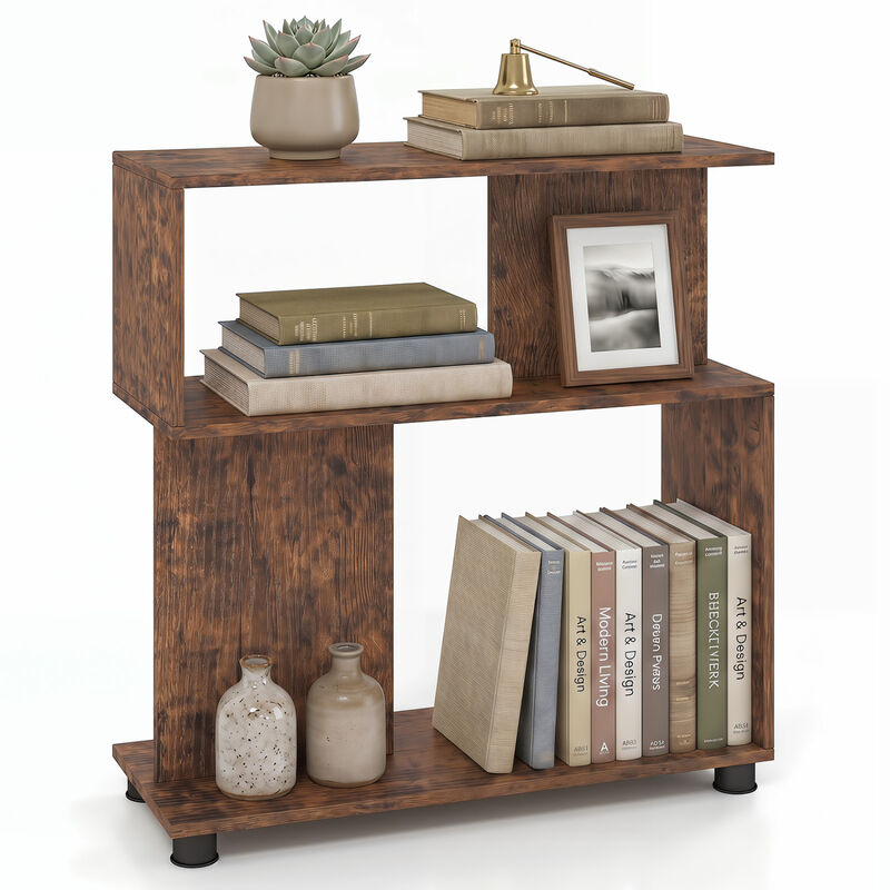 Modern 3-Tier S-Shaped Bookshelf with Adjustable Feet Organizer image number 3
