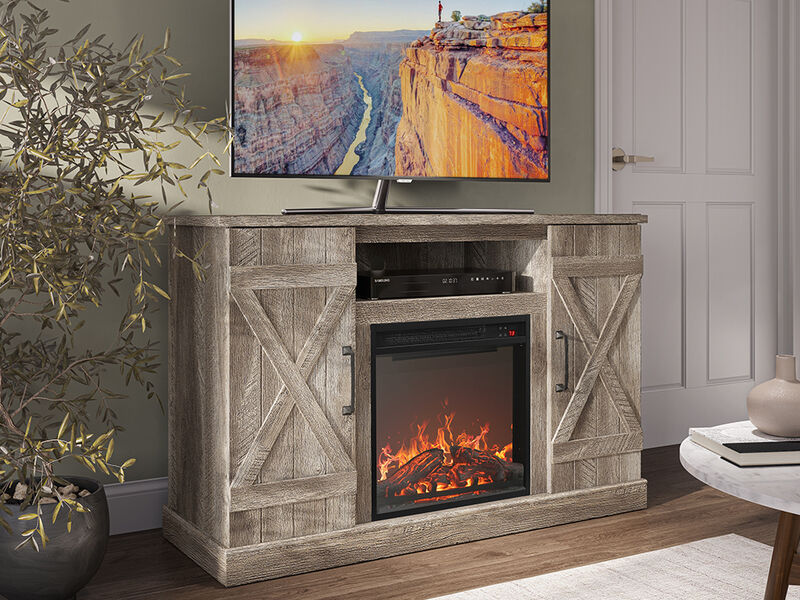 BELLEZE 47" TV Stand with 18" Electric Fireplace Heater & Media Entertainment Center Console Table for TV up to 50" with Open Storage Shelves & Cabinets - Veropeso