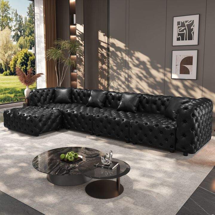 Whisen 4-Seat Modern Modular Sectionals with 4-Seat & 1 Ottoman, Faux Leather Upholstered, for Living Room