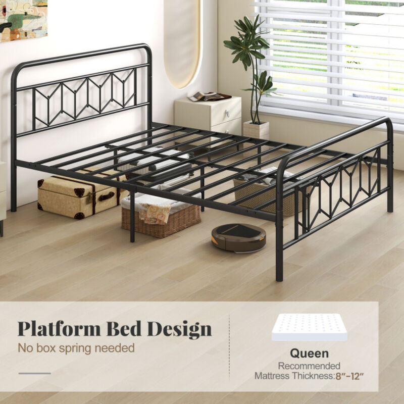 Platform Bed with High Headboard and Snap Lock Metal Slats Support image number 5