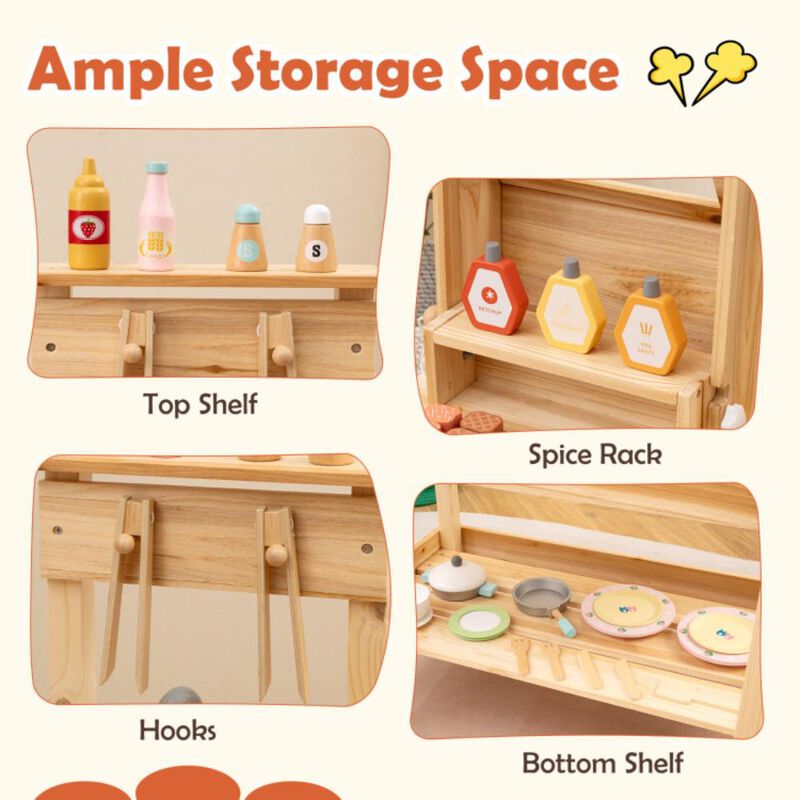 Hivvago Wooden Barbecue Grill Playset with Play Food and Open Shelves