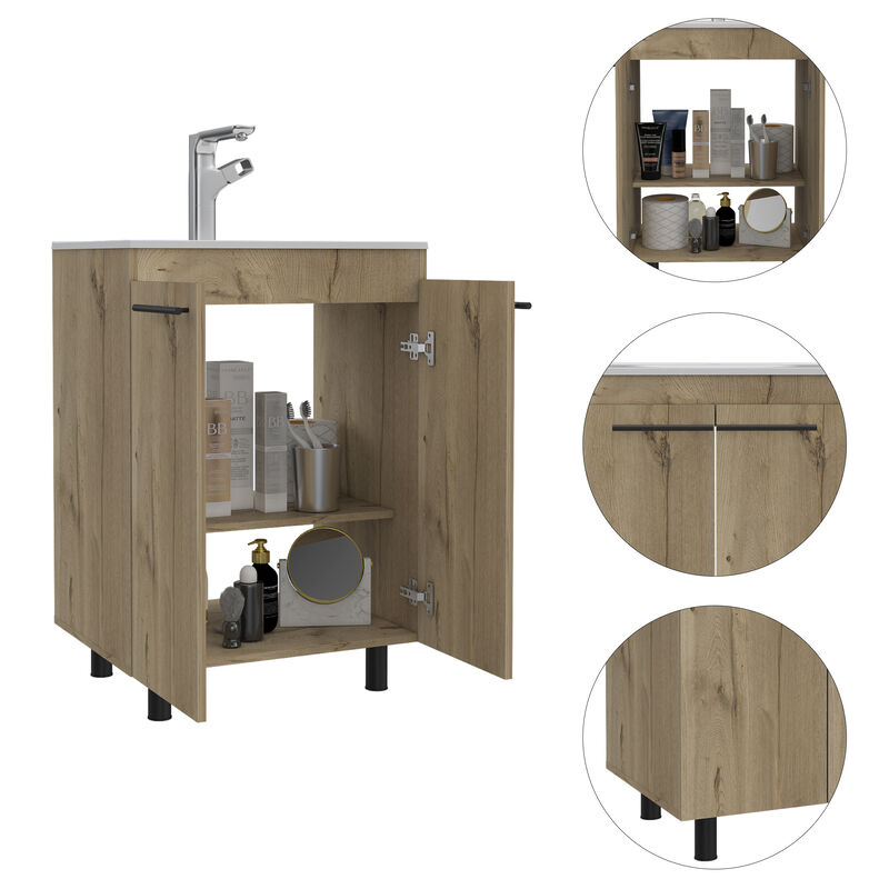 DEPOT E-SHOP Hartford 2 Piece Bathroom Set, Yaka Linen Cabinet + Dustin Free Standing Sink Cabinet , Light Oak