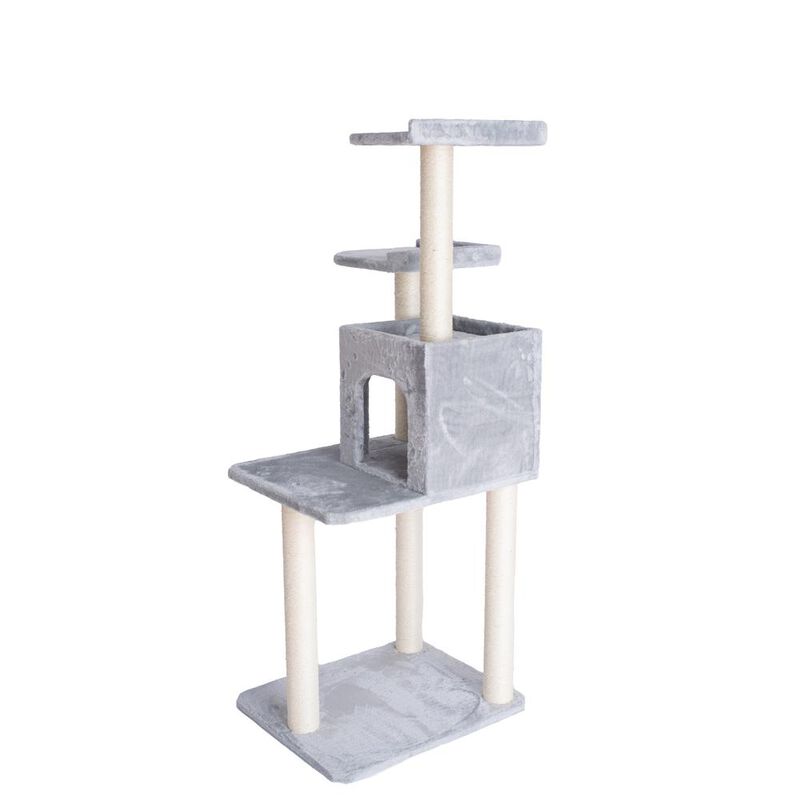 Armarkat 57-Inch Real Wood Cat Tree In Silver Gray With Two-Door Condo