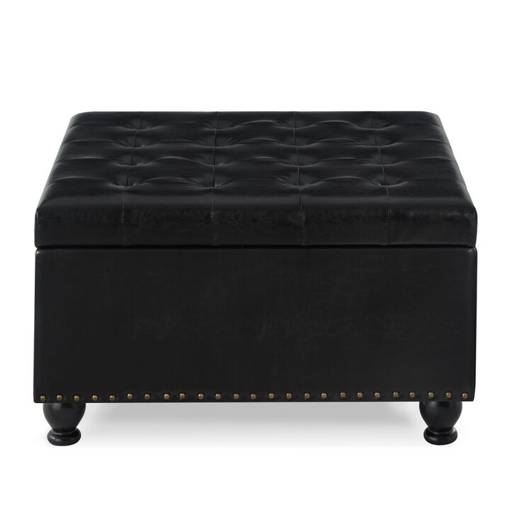 Streamdale Black Upholstered Ottoman with Wooden Legs