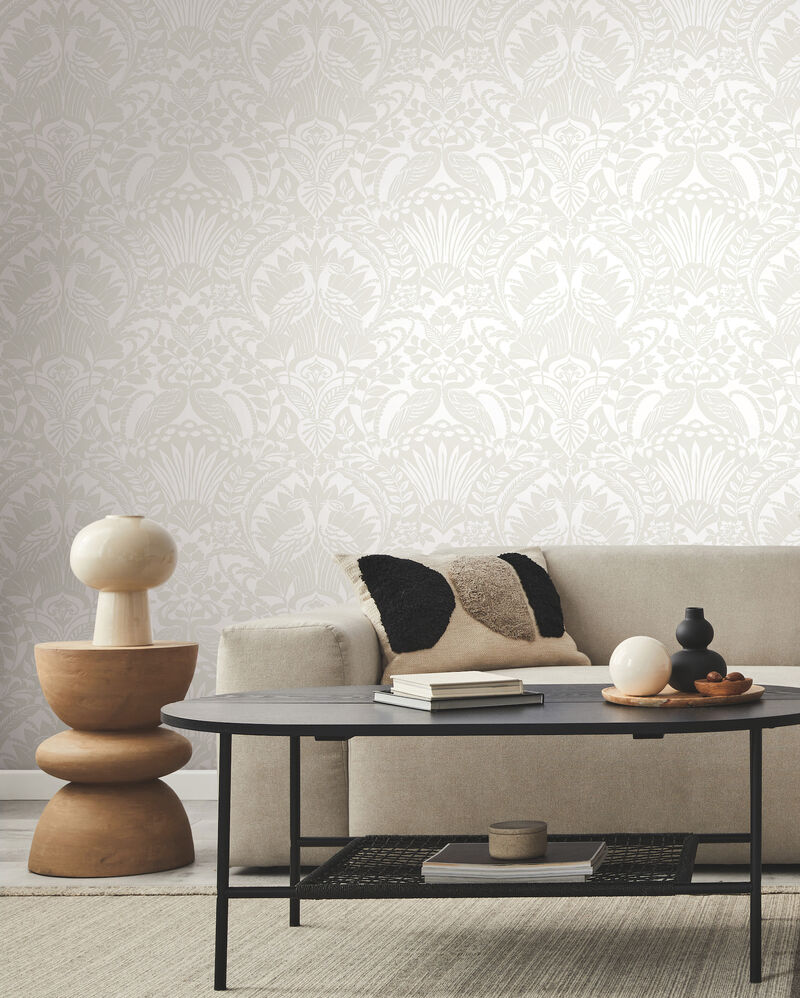 Egret Damask White & Cream Wallpaper (Set of 2) image number 4
