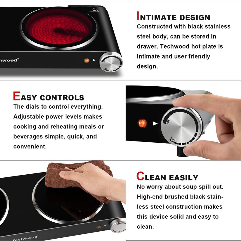 1800W Electric Hot Plate Cooktop with 2 Burners image number 3