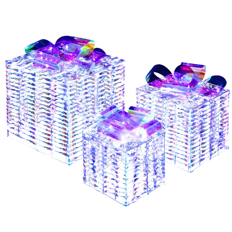 Set of 3 Lighted Christmas Gift Boxes with Bows for Holiday Decor