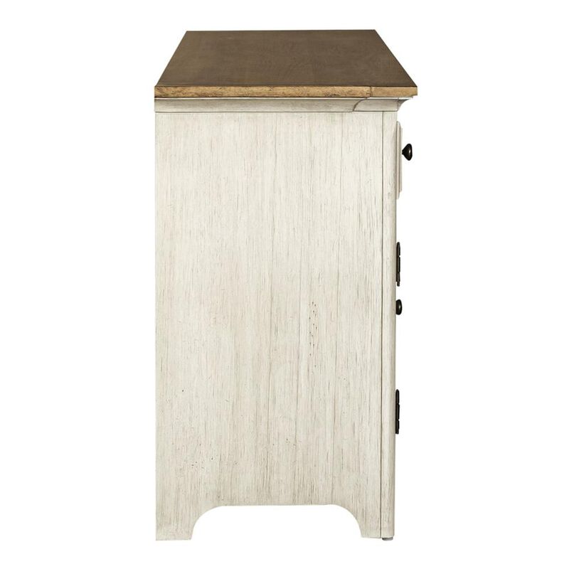 Liberty Furniture Farmhouse Reimagined Entertainment TV Stand in Antique White w/ Chestnut Top image number 2