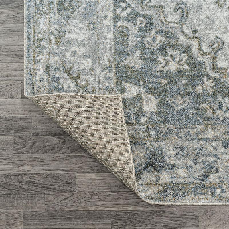 Pavel Distressed Medallion Low-Pile Machine-Washable Area Rug