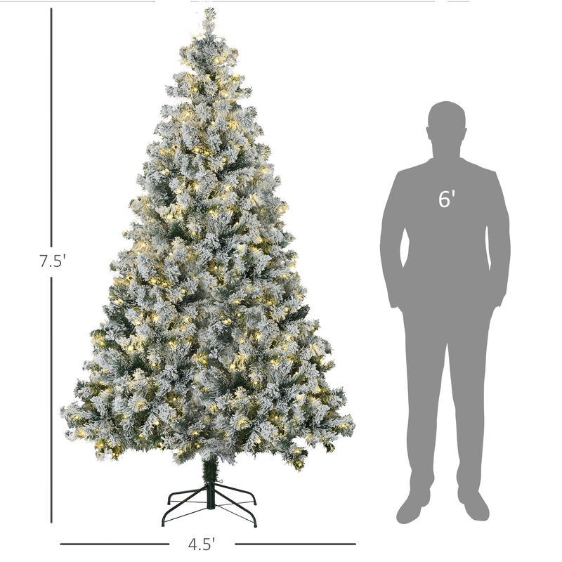 7.5ft Prelit Pencil Artificial Christmas Tree with Snow Flocked Branches Lights