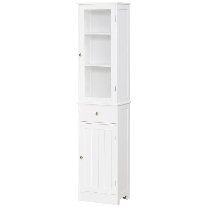 Organizer Restroom Tower Tall Pantry Tower with Multi-Tier Shelving, White