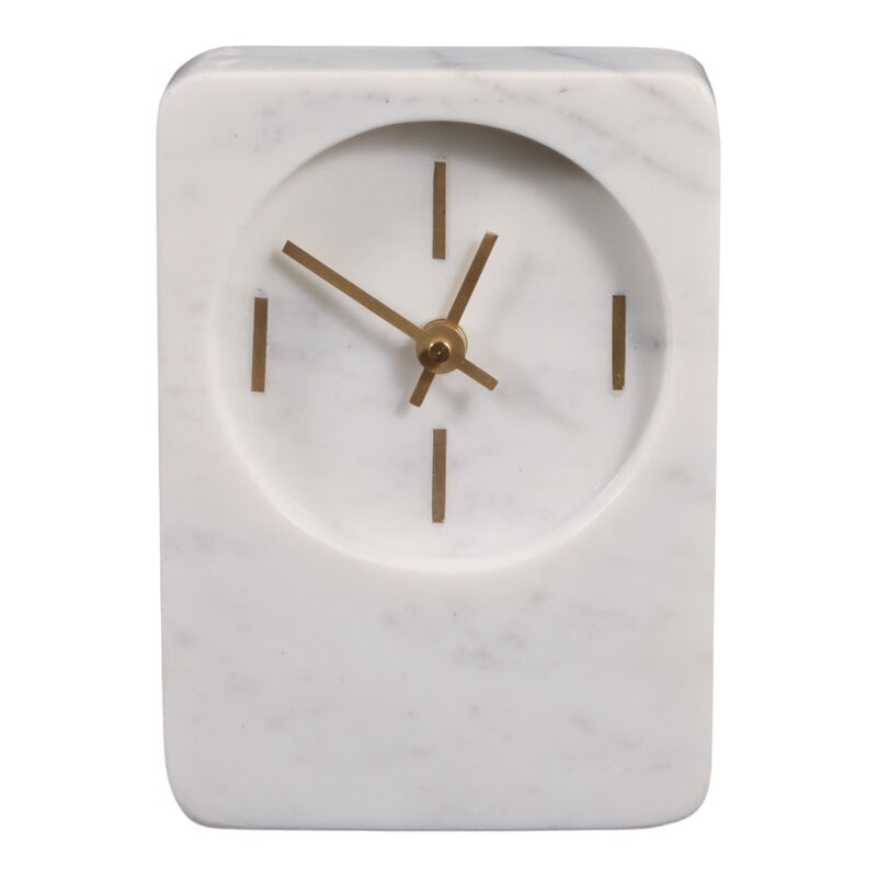 7x4" Marble Clock With Brass Details, White image number 0