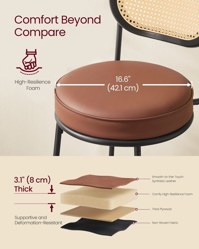 Bar Stools Set of 2, Bar Height Bar Stool with PE Rattan Back