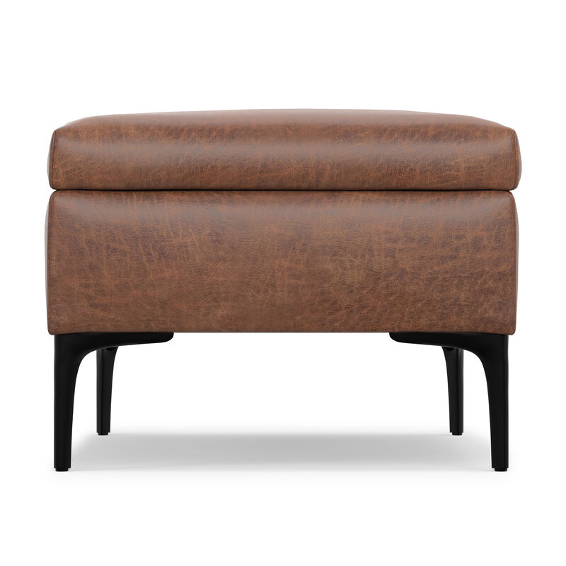 Rebecca 48 inch Wide Mid Century Modern Rectangle Large Coffee Table&nbsp;Storage Ottoman with Lift up Lid in Distressed Saddle Brown Faux Leather, Assembled image number 4