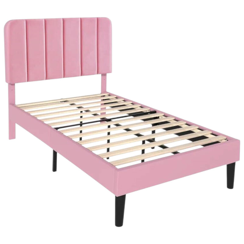 Contemporary Platform Bed Frame with Tufted Upholstered Headboard